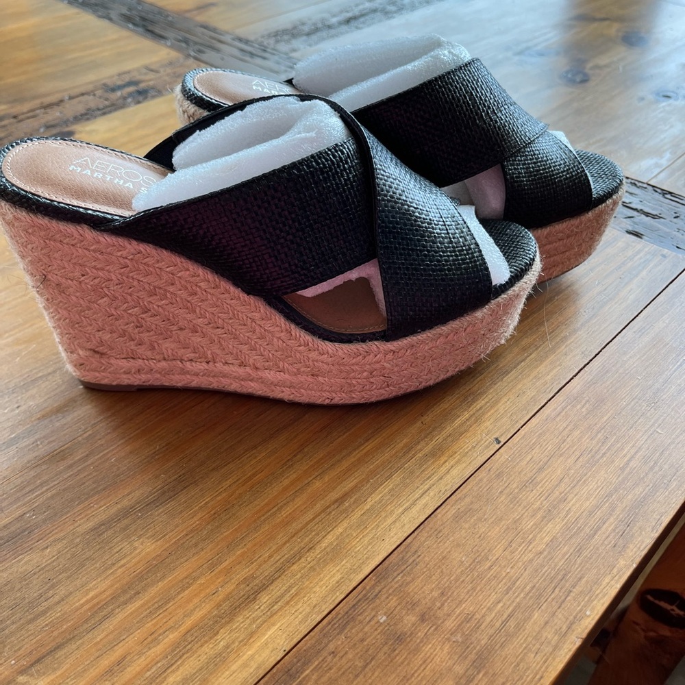 Black wedge sandals, size 7, worn once